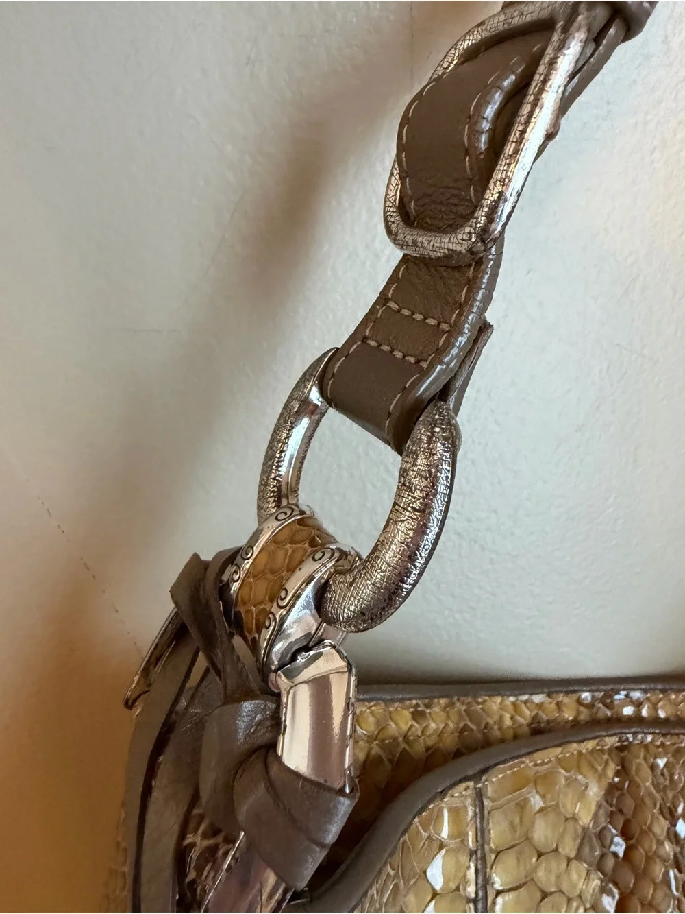 Y2K Brighton Snake Print Gold Patent Leather Shoulder Bag Bohemian Festival